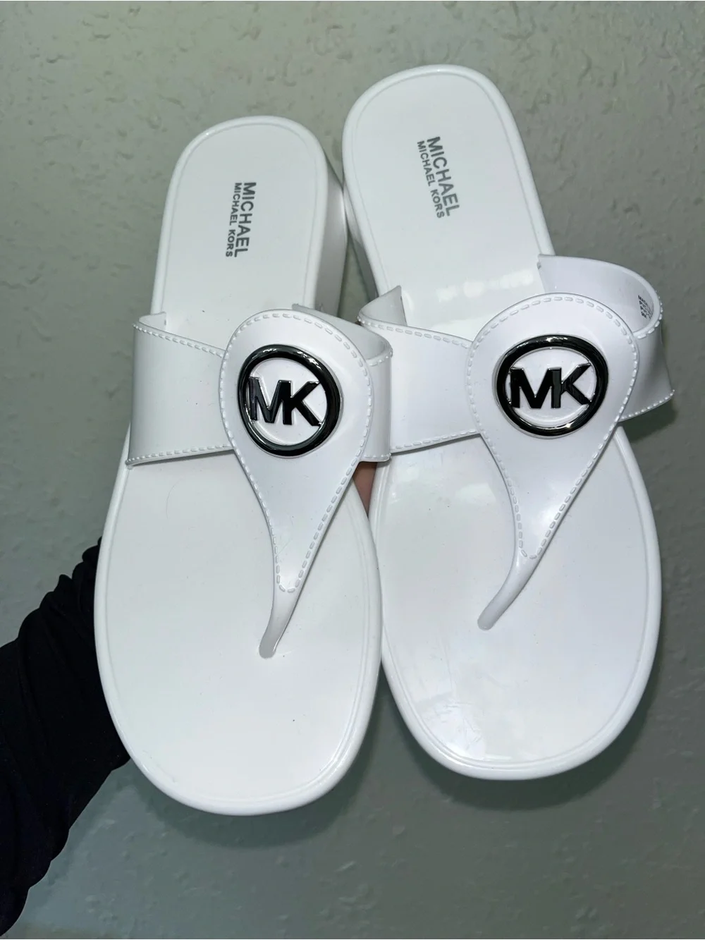 Michael Kors White Patent MK Logo Thong Sandals